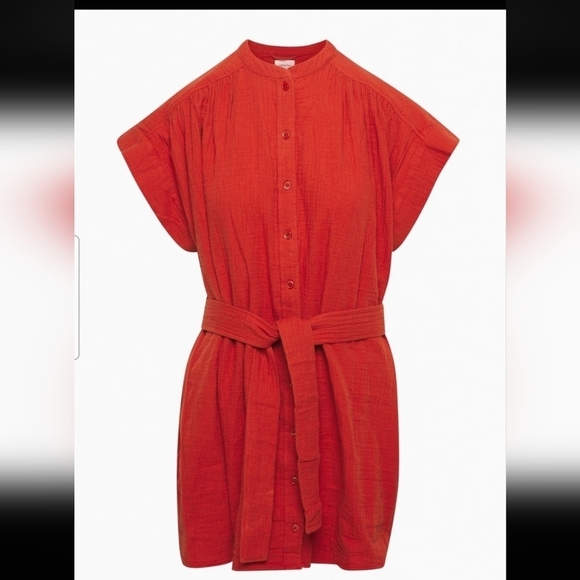 ARITZIA WILFRED free Tahoe copper red  organic cotton gauze Tie Mini dress S - Picture 1 of 11